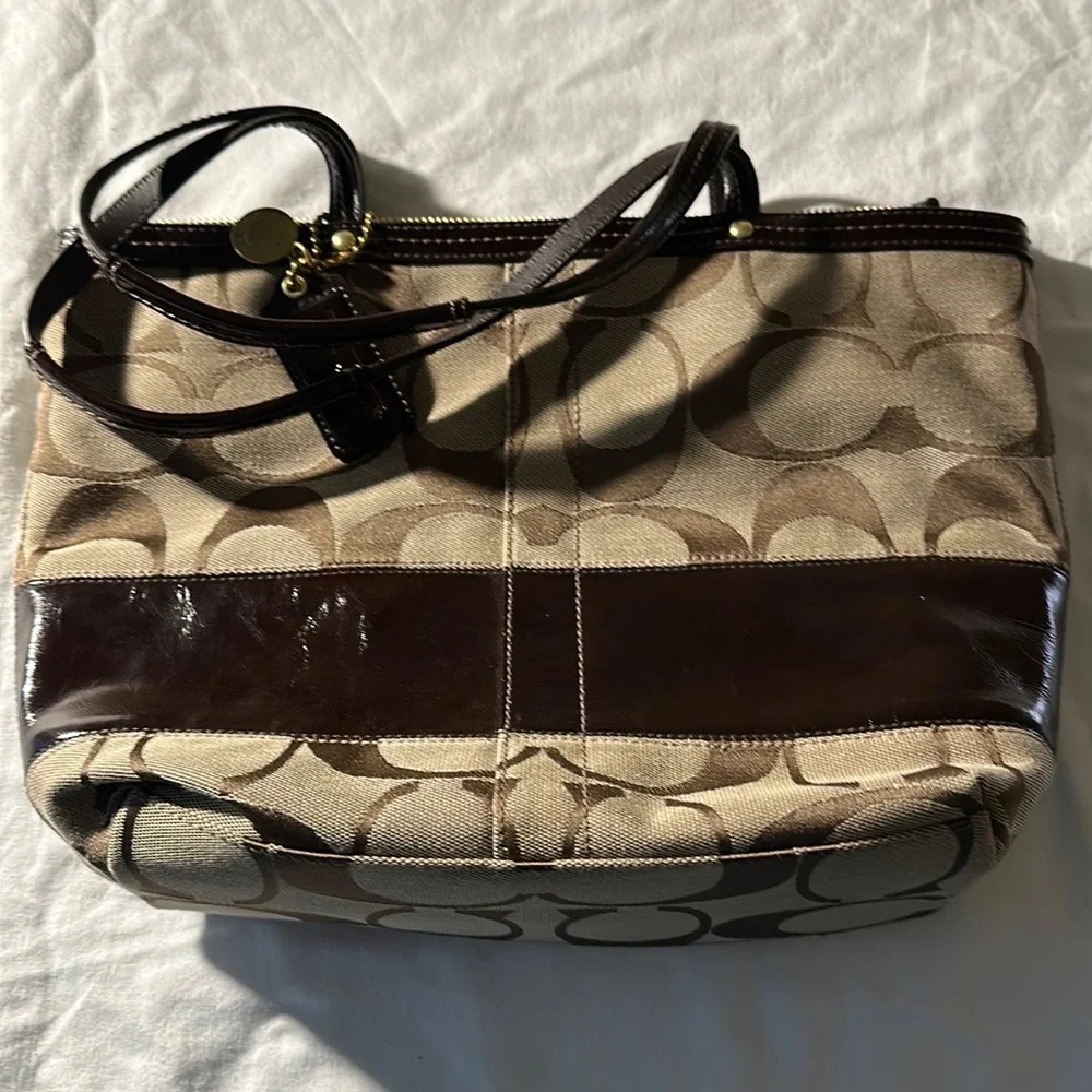 Coach Signature Canvas & Leather Brown Tote Handbag - Picture 13 of 13